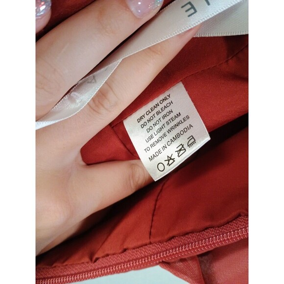 Azazie Bridesmaid Dress Red/Orange Skirt Side Slit Sleeveless Straps - Picture 9 of 9